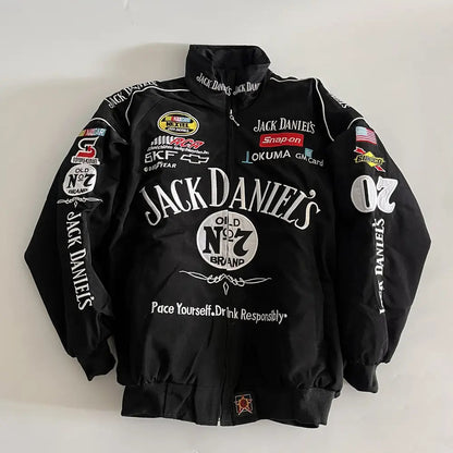Black jacket with Jack Daniel's branding on a white background