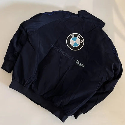 Black jacket with BMW logo on a light background